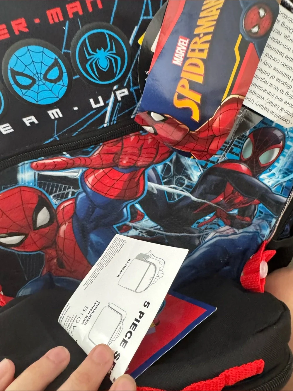 Marvel Spider-man 5 Piece School Backpack Set Lunch Box Pencil Case LIGHTS Up